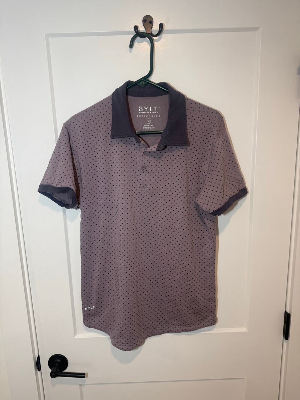 BYLT Premium Basics Drop Cut Lux All Over Print Polka Performance Polo Shirt M
